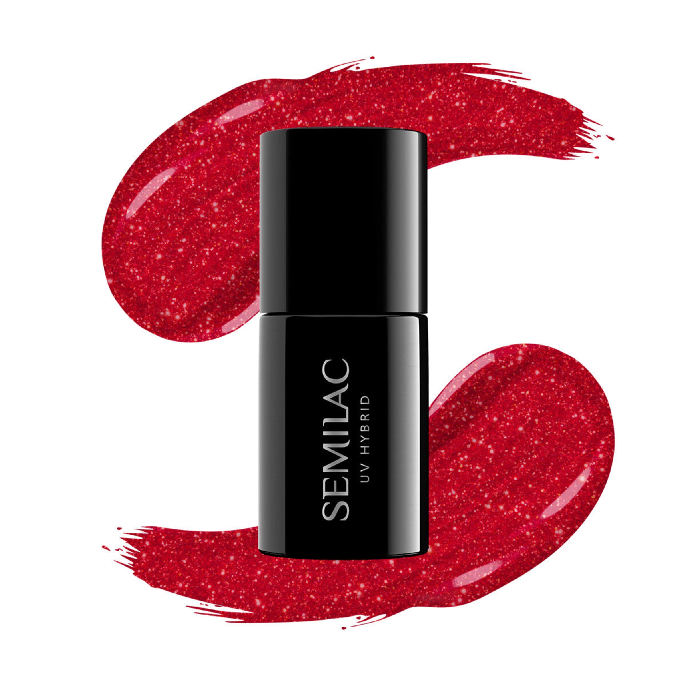 Semilac 025 UV Gel Polish Glitter Red