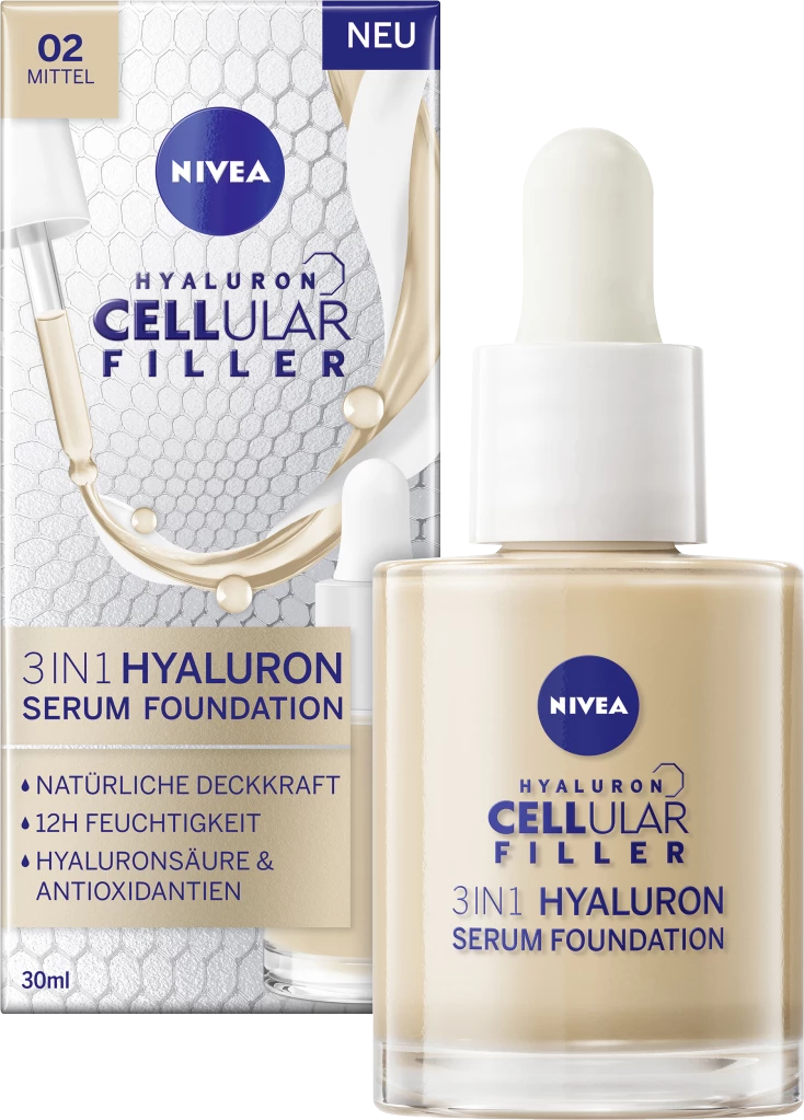 NIVEA Cellular Filler 3in1 Hyaluron Serum Foundation 02 Mittel â Bild 3